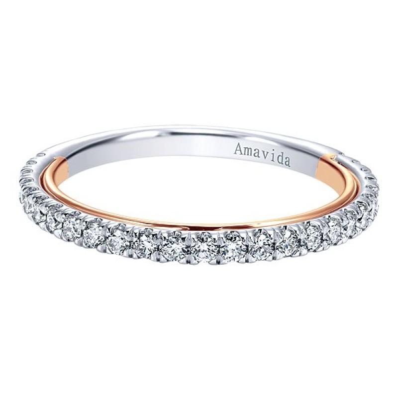 18k White/Rose Gold Straight Diamond Wedding Band Her Bands Wedding
