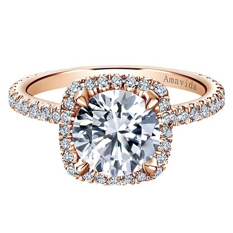 18k Rose Gold Amavida Round Halo Diamond Engagement Ring Rose