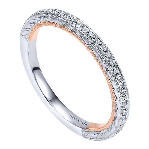 Vintage 18k White/Rose Gold Straight Diamond Wedding Band Ladies