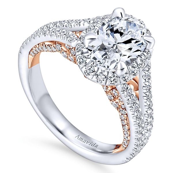 18k White Rose Gold Oval Halo Diamond Engagement Ring Engagement