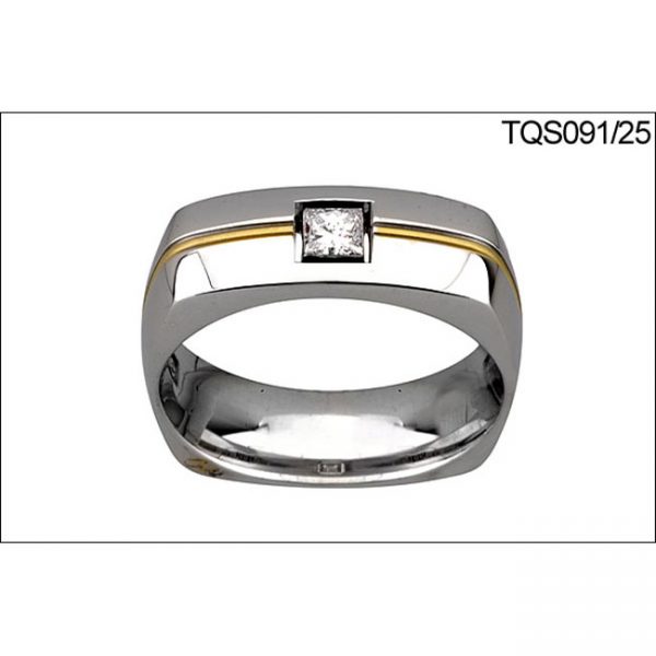 18 KARAT YELLOW & WHITE GOLD GENTS RING with 1 Diamond(s) 0.25ctw
