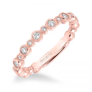 ArtCarved Diamond Bezel set Stackable Band  in 14K Rose Gold  - 33-V9157R
