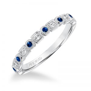 ArtCarved Diamond Stackable Band Bezel set with Blue Sapphires in 14K White Gold  - 33-V9158W