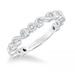 ArtCarved Stackable Band with Bezel set Diamonds and Milgrain in 14K White Gold - 33-V9161W