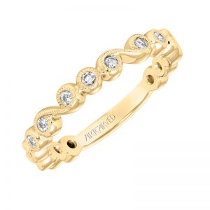 ArtCarved Stackable Band with Bezel set Diamonds and Milgrain in 14K Yellow Gold  - 33-V9161Y