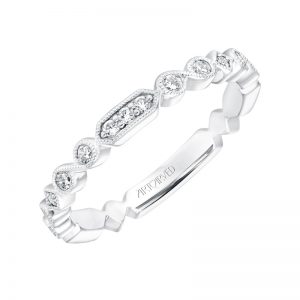 ArtCarved Vintage Diamond Prong Set Band with Milgrain in 14K White Gold  - 33-V9184W