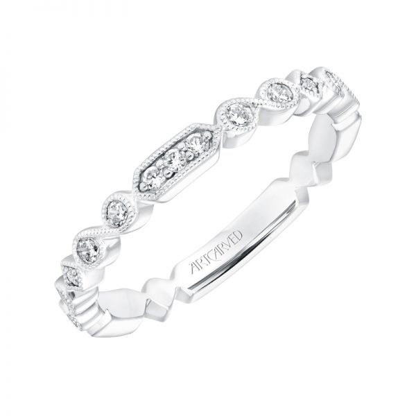 ArtCarved Vintage Diamond Prong Set Band with Milgrain in 14K White Gold  - 33-V9184W
