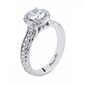 Michael M Engraved Pave Diamond Engagement Ring