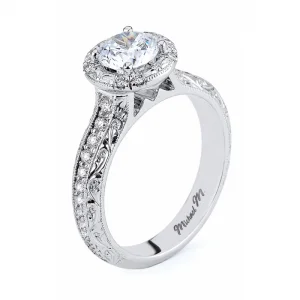 Michael M Engraved Pave Diamond Engagement Ring