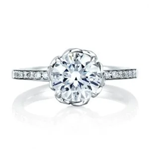 ART CRAFTED FLORAL ENGAGEMENT RING SIDE STONES