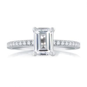 CLASSIC EMERALD CUT CENTER MICRO PAVÉ ENGAGEMENT RING