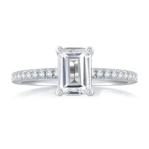 CLASSIC EMERALD CUT CENTER MICRO PAVÉ ENGAGEMENT RING