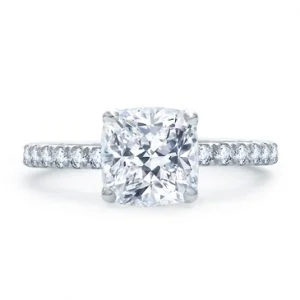 QUILTED FRENCH PAVÉ CUSHION CUT CENTER ENGAGEMENT RING