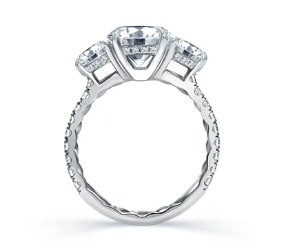 THREE STONE QUILTED FRENCH PAVÉ ENGAGEMENT RING