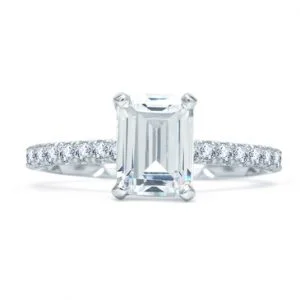 QUILTED FRENCH PAVÉ EMERALD CUT CENTER ENGAGEMENT RING