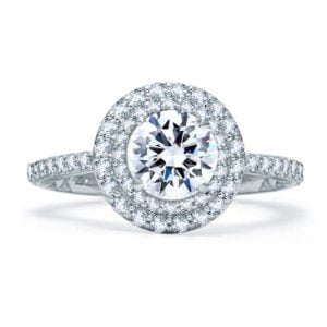 DELICATE ROUND DOUBLE HALO QUILTED ENGAGEMENT RING