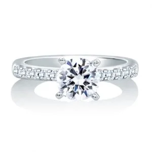 TIMELESS CLASSIC DOUBLE PRONG SET CENTER WITH SHARED PRONG DOUBLE SHANK ENGAGEMENT RING