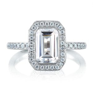 EMERALD THREE LEVEL HALO ENGAGEMENT RING