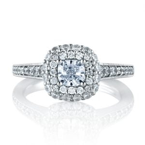 Double Row Halo Cushion Cut Engagement Ring