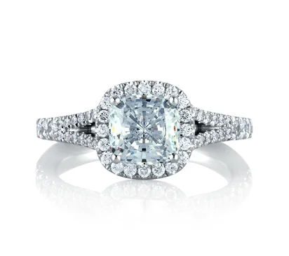 Split Shank Open Bridge Halo Cushion Engagement Ring