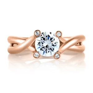 Rose Gold Bubble Solitaire with Natural Pink Diamonds Embedded in Signature "A"  Engagement Ring