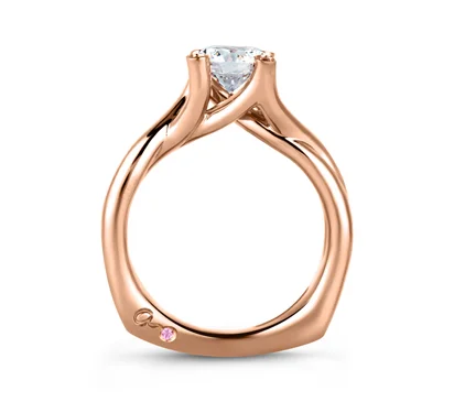 Rose Gold Bubble Solitaire with Natural Pink Diamonds Embedded in Signature "A"  Engagement Ring