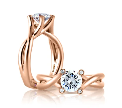 Rose Gold Bubble Solitaire with Natural Pink Diamonds Embedded in Signature "A"  Engagement Ring