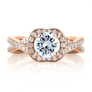 Rose Gold Crossover Diamond with Natural Pink Diamonds Embedded in Signature "A" Engagement Ring
