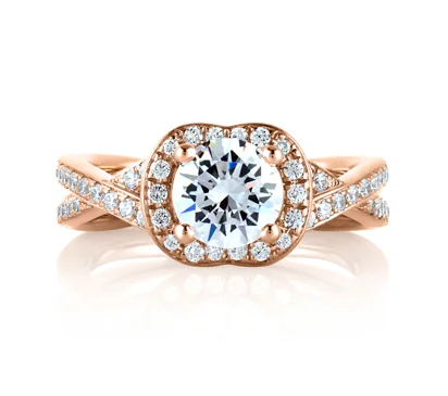 Rose Gold Crossover Diamond with Natural Pink Diamonds Embedded in Signature "A" Engagement Ring