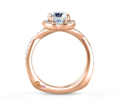 Rose Gold Crossover Diamond with Natural Pink Diamonds Embedded in Signature "A" Engagement Ring