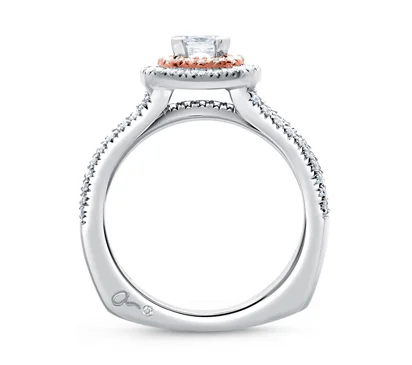  Double Halo Rose Gold Diamond Cushion Frame Three Row Engagement Ring
