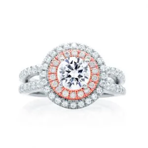  Double Halo Rose Gold Diamond Split Shank Engagement Ring