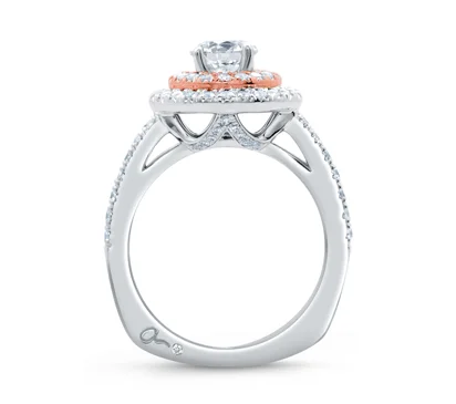  Double Halo Rose Gold Diamond Split Shank Engagement Ring