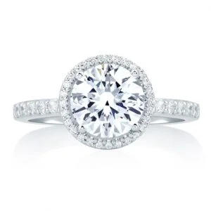  Deco Tower Halo Engagement Ring with Round Diamond Center