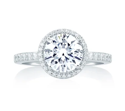  Deco Tower Halo Engagement Ring with Round Diamond Center