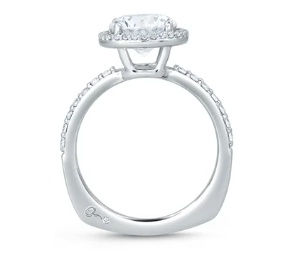  Deco Tower Halo Engagement Ring with Round Diamond Center