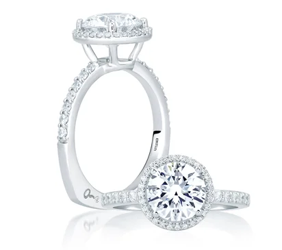  Deco Tower Halo Engagement Ring with Round Diamond Center