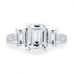 Classic Emerald Three Stone Prong Set Engagement Ring