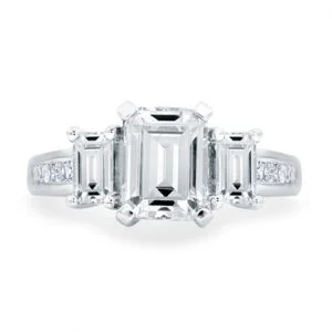 Classic Emerald Three Stone Prong Set Engagement Ring