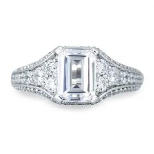 Vintage Emerald Diamond Center Solitaire Engagement Ring