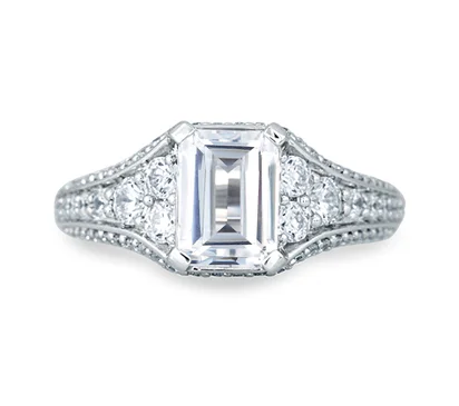 Vintage Emerald Diamond Center Solitaire Engagement Ring