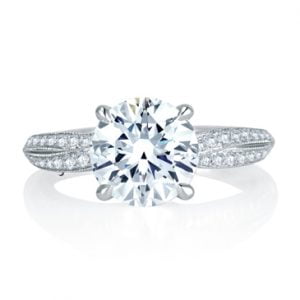 Crossover Shank with Milgrain Detail Pav? Diamond Engagement Ring