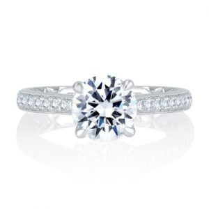 Exquisite Quilted Interior Four Prong Diamond Engagement Ring