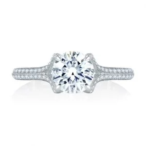 Unique Split Shank Micro Pav? Round Diamond Center Quilted Engagement Ring