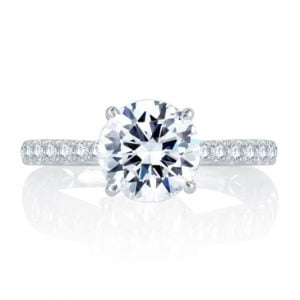French Pav? Round Center Diamond Quilted Engagement Ring