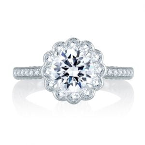 Floral Inspired Hand Set Pav? Halo Quilted Engagement Ring