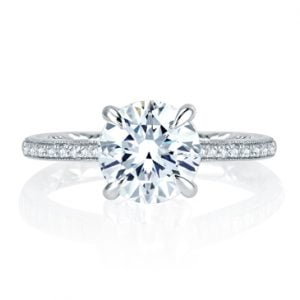 Four Prong Hand Set Pav? Round Diamond Quilted Engagement Ring