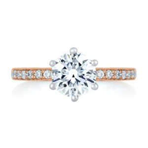 Two Tone Diamond Engagement Ring with Delicate Rose Gold Quilted Interior.