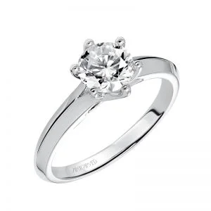 Stacy' Six Prong Solitaire Diamond Engagement Ring With Polished Knife Edge Band  - 31-V402ERW