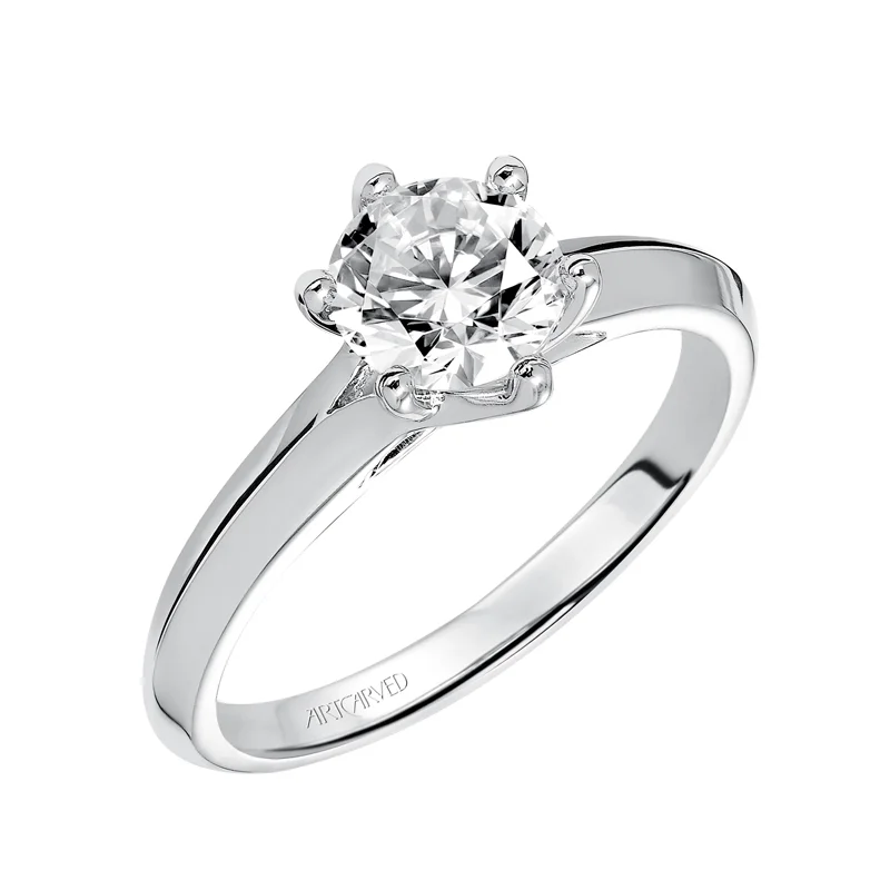 Stacy' Six Prong Solitaire Diamond Engagement Ring With Polished Knife Edge Band  - 31-V402ERW